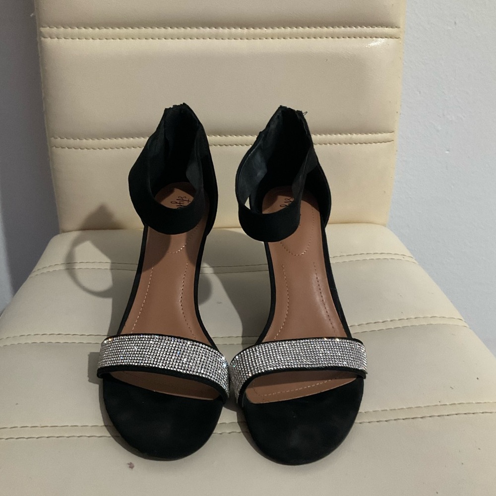 Women’s black heels with blinged out strap